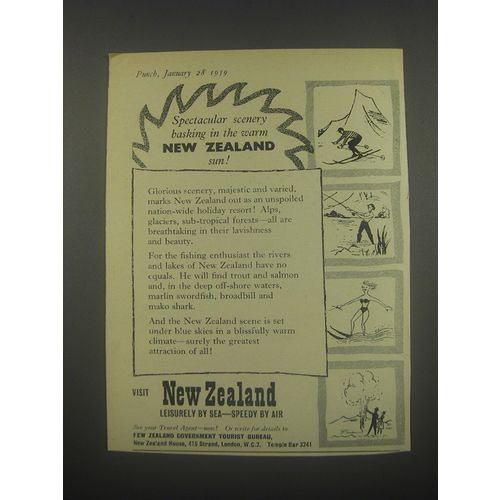 1959 New Zealand Tourism Ad - Spectacular scenery basking in the warm Sun