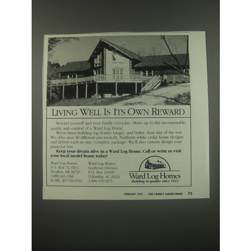 1991 Ward Log Homes Ad - Living well is its own reward