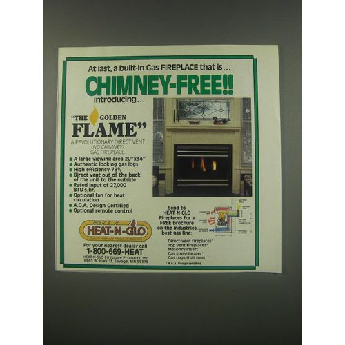 1991 Heat-N-Glo Fireplace Ad - At last, a built-in gas fireplace that is.. Chimn