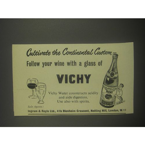 1959 Vichy Water Ad - Cutivate the continental custom