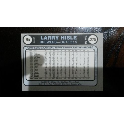 1981 Fleer Star Sticker Card # 094 Larry Hisle Ex (5) Milwaukee Brewers