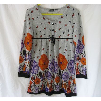 Womens Victoria Knit Top Medium 33 Chest Gray Print Floral Soft Jersey Empire