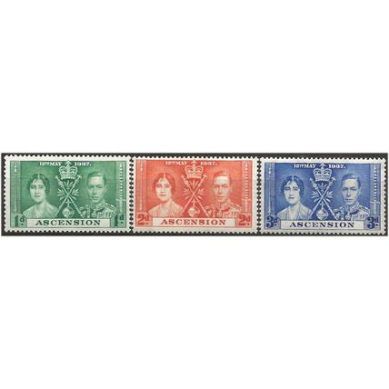 Ascension 1937 Coronation Set SG35-37 Mounted Mint . .. .