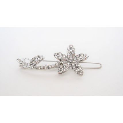 Small crystal single flower hair pin barrette bridal clip for fine thin hair