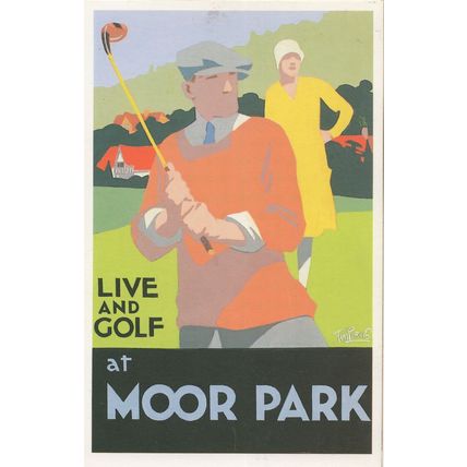 Golf at Moor Park Hertfordshire Old Travel Train Poster Postcard