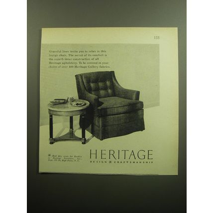 1958 Heritage Lounge Chair Ad - Heritage Design Craftsmanship