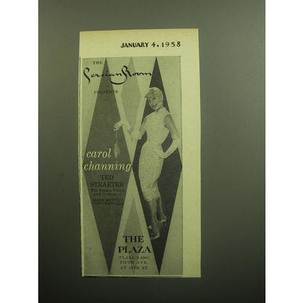 1958 The Plaza Hotel Ad - The Persian Room presents Carol Channing