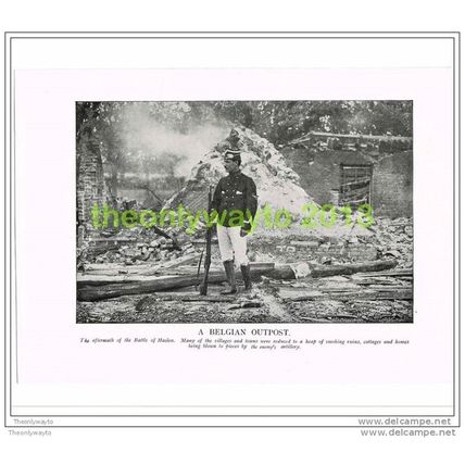 A BELGIAN OUTPOST (AFTER BATTLE OF HAELEN), PHOTO BOOK ILLUSTRATION c1914