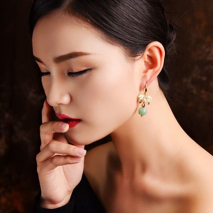 Aventurine Earrings, Gold Leaf Earrings, 24k Gold Plated Earrings, Green