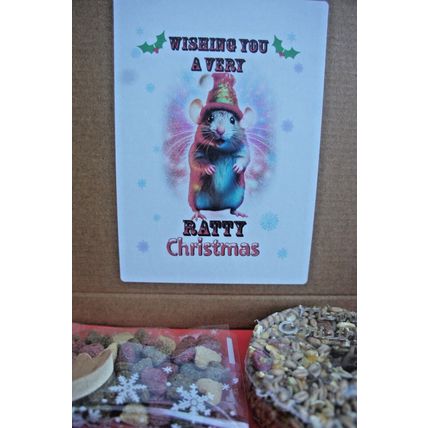 RATTY CHRISTMAS RAT GIFT BOX FILLED WITH REINDEER WOOD GNAW & TASTY RAT TREATS