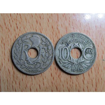 France Republic 1922 10 Cemtimes Coin