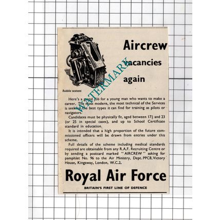 Royal Air Force RAF Vacancies Advert - 1948 SMALL Cutting