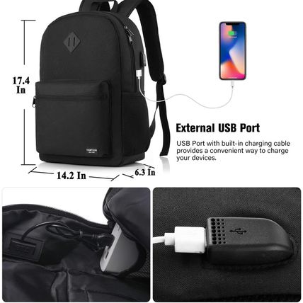 Black Backpack for Women Men,Casual School Backpack Teen Boys and Girls 15.6 Inc