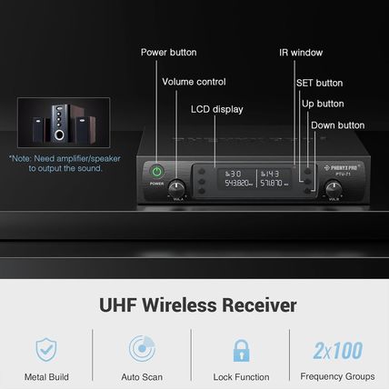 Phenyx Pro Wireless Microphone System, Dual Wireless Mics,W/ 2 Handhelds, Auto S