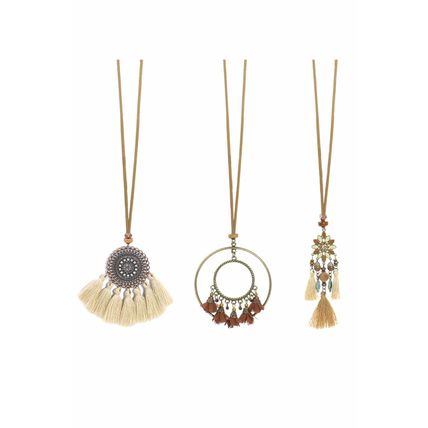 Multicolor 3pcs Bohemian Retro Tasseled Pendant Necklace