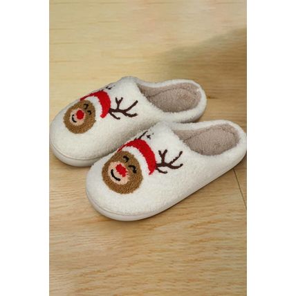 White Christmas Deer Home Indoor Plush Slippers
