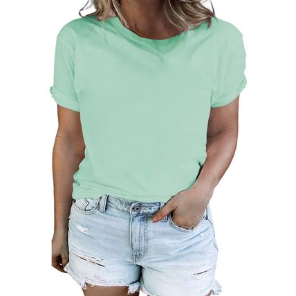 Iceland Blue Round Neck Rolled Sleeve Plus Size T-shirt