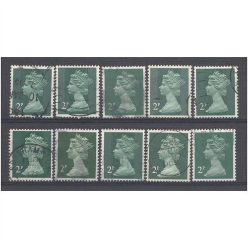 BULK STOCK.2p Myrtle-Green x 10.Type Unchecked.Fine Used.nb12s