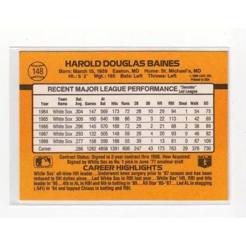 1989 Donruss baseball Harold Baines card #148 -NM - White Sox