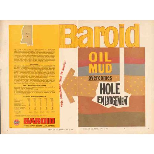 baroid 1955 national lead company oil mud hole enlargement vintage ad