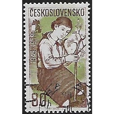 Mi 1130: 80 h. brown/yellowish green Tenth Anniversary of the Young Pioneers.