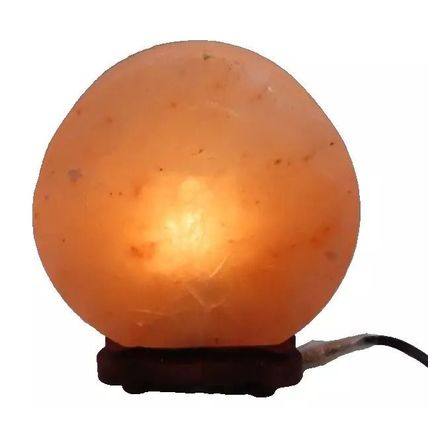 Himalayan Salt Lamp Round with Gold Sand Decoration 17 CM Wooden Base Light