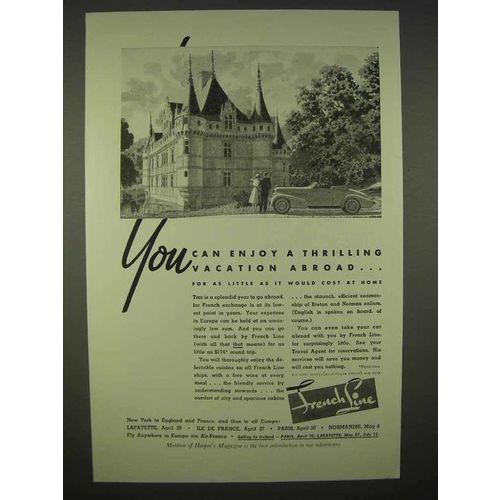 1938 French Line Cruise Ad - Enjoy Vacation Abroad