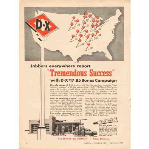 D-X SUNRAY OIL COMPANY 1956 Tremendous Success jobbers vintage ad