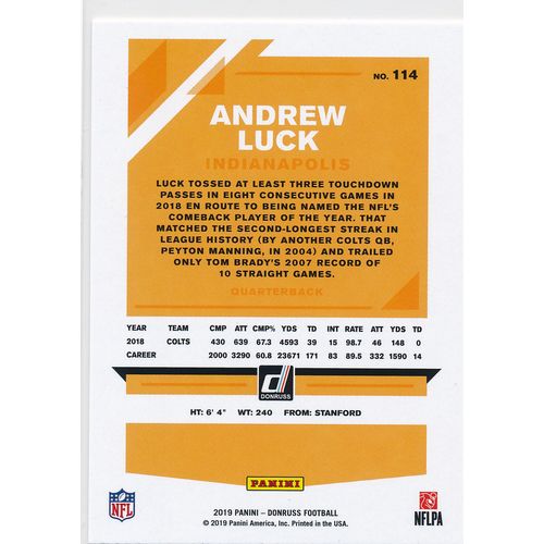 2019 Donruss Football Base 114 Andrew Luck Indianapolis Colts