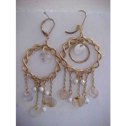 Mother of Pearl Earrings Catherine Stein Circle Beaded Pierced Earrings 3-1/4"