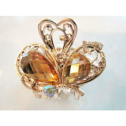 Jeweled antique gold hair claw clip with crystals