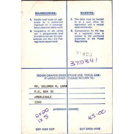 ZAYIX South Africa Registered Cover with Christmas Seals - Oosterveld - Seconuda