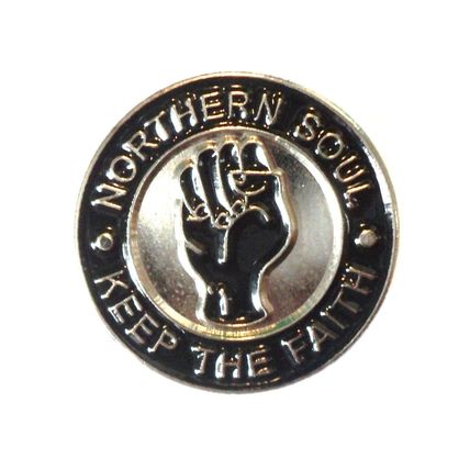 Northern Soul Keep The Faith Black Fist Music MOD Metal Enamel Scooterist Badge