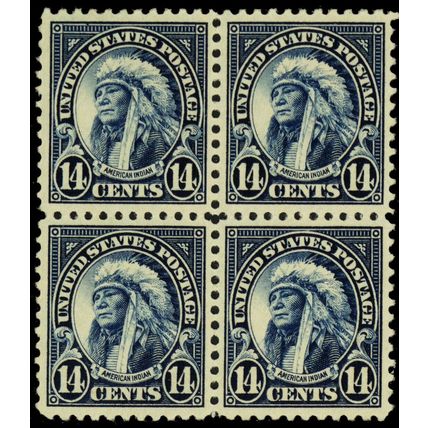 565, Mint XF NH 14¢ Block of Four American Indian - Stuart Katz