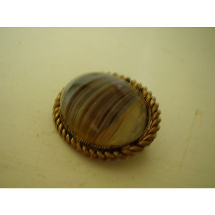 Vintage Brooch Banded Agate Faux Gemstone Glass Scottish Pebble Oval Pin