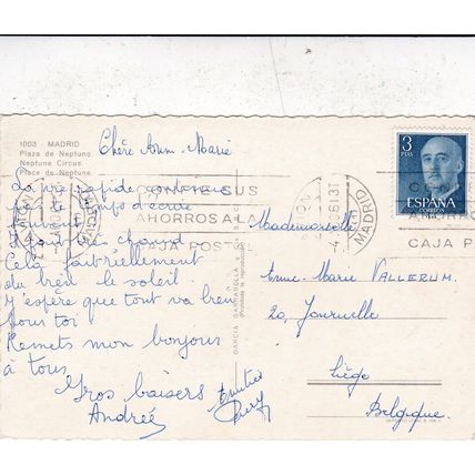 Madrid Plaza Neptune Spain Postcard posted 1961 VGC