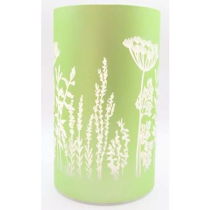 White Floral LED Lamp Small Green Background Glass 14.5 CM Gift Home Decor Light
