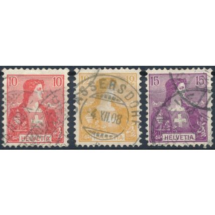 Helvetia - Switzerland 1907 - F H - MiNr 98/100