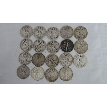 Walking Liberty Half Dollar 19 Coin Lot 90% Silver