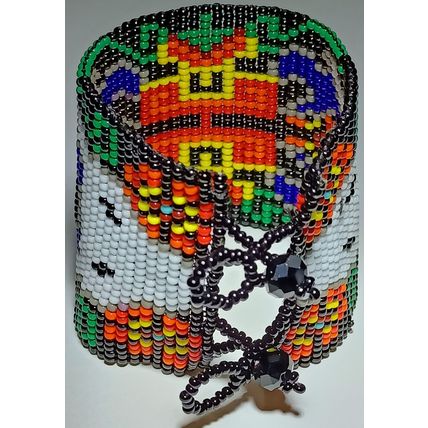 Traditional Huichol Art. Mexico Glass Seed Beads Bracelet. Animal Instinct 2
