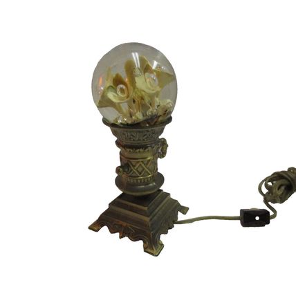 Vintage Brass Glass Globe Terrarium Lamp Accent Lightup White Roses Lantern Rare