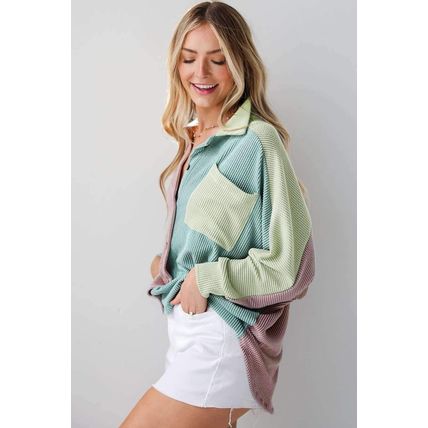 Phalaenopsis Color Block Corded Buttoned Oversized Shacket