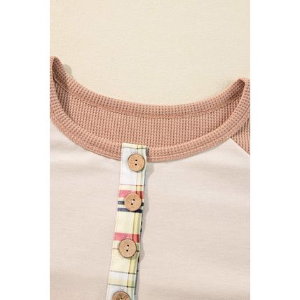Parchment Plus Size Plaid Patchwork Layered Henley Top