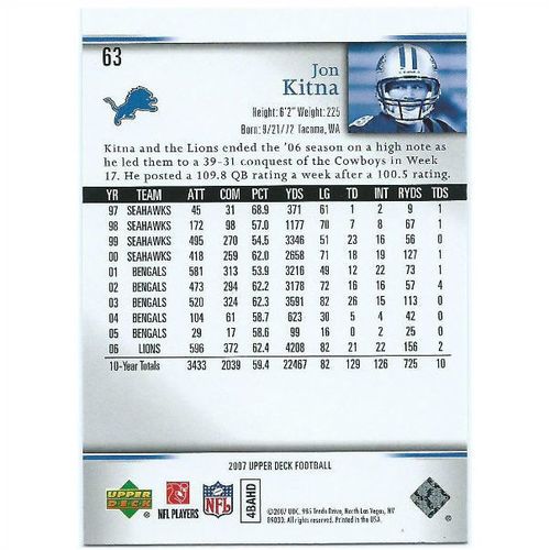 2007 Upper Deck - #63 - Jon Kitna