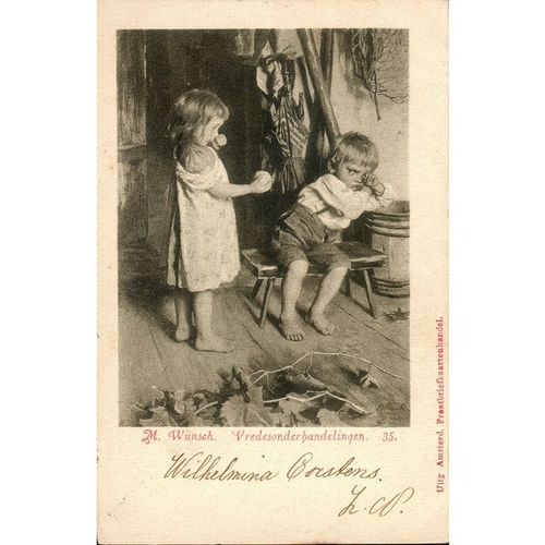 Antique Netherlands Postcard 1902 - Vredesonder Handelingen (Peace negotiations)