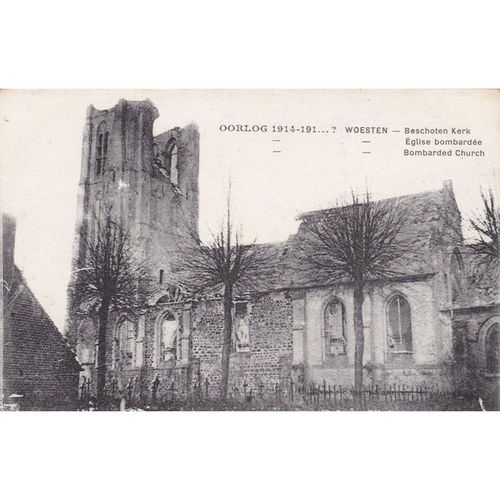 Bombarded Church Woesten OOrlog War Damage Postcard (WD138)