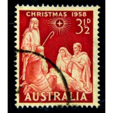 AUSTRALIA 1958 SG 306 3 1/2d DEEP SCARLET CHRISTMAS FINE USED #