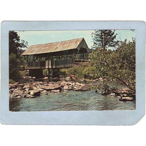 NH Pittsburg Covered Bridge Postcard Bridge Over Perry Stream World Guide ~423