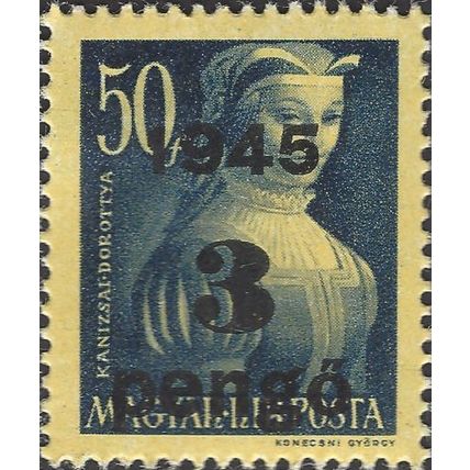 HUNGARY, Dorottya Kanizsai, o/p on 50f, blue 1945, 3pengo, #3
