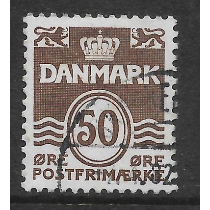DENMARK 1933 NUMERAL 50 ORE BROWN SG 274 FINE USED